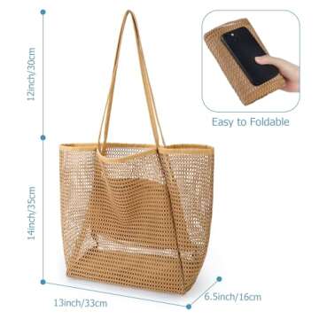 Iioscre Mesh Beach Tote Bags for Womens, Causal Beach Hobo Bags for Beach Swimming Pools Vacations B...
