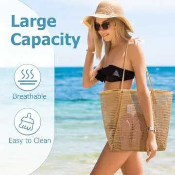 Iioscre Mesh Beach Tote Bags for Womens, Causal Beach Hobo Bags for Beach Swimming Pools Vacations Beach Essentials