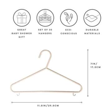 3 Sprouts Wheat Straw Plastic Hangers - 30-Pack Eco-Conscious Toddler Hangers for Child & Baby Cloth...