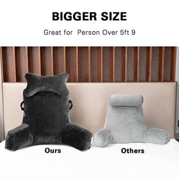 Reading Pillow-Extra Large 31" Bed Rest Pillow with Detachable Neck Roll & Arms for Sitting in Bed or Couch-Backrest Reading Pillow Adult Back Pillows for Reading,Watching TV,Gaming,Relaxing-Black