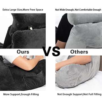 Reading Pillow-Extra Large 31" Bed Rest Pillow with Detachable Neck Roll & Arms for Sitting in Bed or Couch-Backrest Reading Pillow Adult Back Pillows for Reading,Watching TV,Gaming,Relaxing-Black