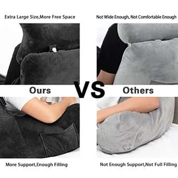 Reading Pillow-Extra Large 31" Bed Rest Pillow with Detachable Neck Roll & Arms for Sitting in Bed or Couch-Backrest Reading Pillow Adult Back Pillows for Reading,Watching TV,Gaming,Relaxing-Black