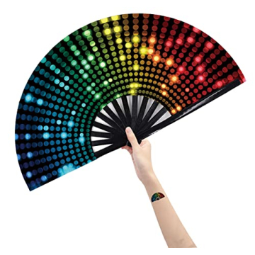 Amajiji Large Folding Hand Rave Fan for All Occasions, Bamboo & Nylon