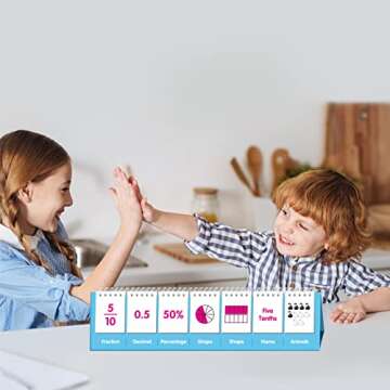 Fraction Flip Chart, 161 Double Sided Cards Freestanding Flip Chat with Fraction/Decimal/Percentage/Shape/Name/Animals, All Fractions From 1-10, Educational Math Learning Tool for School Supplies