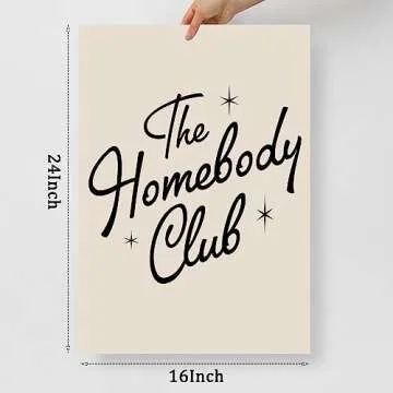 The Homebody Club Wall Art Retro Quote Poster Aesthetic Quotes Wall Decor Beige Aesthetic Art Trendy Funky Quote Posters Aesthetic Vintage Prints Black and Beige Canvas Wall Art 16x24inch No Frame