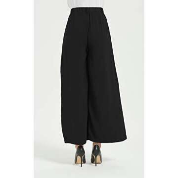 Tronjori Women High Waist Casual Wide Leg Long Palazzo Pants Trousers Regular Size(L, Black)