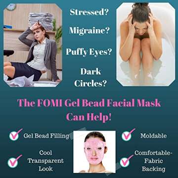 Hot and Cold Therapy Gel Bead Full Facial Mask by FOMI Care | Ice Face Mask for Migraine Headache, Stress Relief | Reduces Eye Puffiness, Dark Circles | Fabric Back | Freezable, Microwaveable