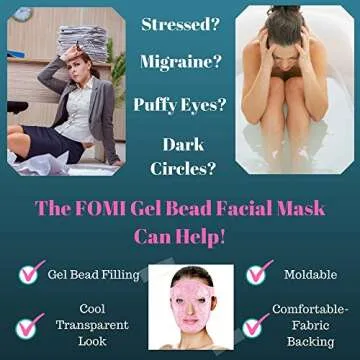 Hot and Cold Therapy Gel Bead Full Facial Mask by FOMI Care | Ice Face Mask for Migraine Headache, Stress Relief | Reduces Eye Puffiness, Dark Circles | Fabric Back | Freezable, Microwaveable