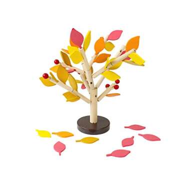 Agirlgle Creative Wood Building Blocks Tree Set for Kids Children Men Preschool Boys and Girls DIY Learning Educational 3D Wooden Assembled Toys Tile Game —Home Office Decor (Four Colors Leaves)