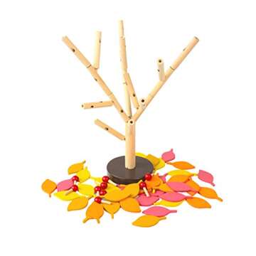 Agirlgle Creative Wood Building Blocks Tree Set for Kids Children Men Preschool Boys and Girls DIY Learning Educational 3D Wooden Assembled Toys Tile Game —Home Office Decor (Four Colors Leaves)