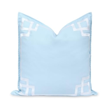 Hofdeco Premium Coastal Indoor Outdoor Throw Pillow Cover - 20x20, Baby Blue, Greek Key Pattern