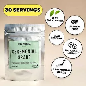 Holy Matcha Ceremonial Green Tea Powder Authentic Japanese from Kyoto | Antioxidant Superfood with L-Theanine for Natural Energy, Antioxidants, Focus, Anti Aging & Metabolism Support, 30 Servings