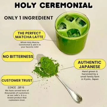 Holy Matcha Ceremonial Green Tea Powder Authentic Japanese from Kyoto | Antioxidant Superfood with L-Theanine for Natural Energy, Antioxidants, Focus, Anti Aging & Metabolism Support, 30 Servings