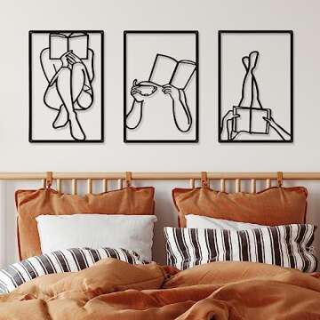 CHENGU 3 Pieces Metal Minimalist Abstract Woman Wall Art Line Drawing Wall Art Decor Single Line Fem...