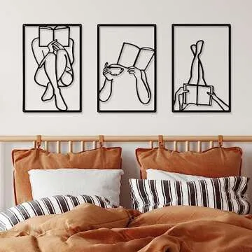 CHENGU 3 Pieces Metal Minimalist Abstract Woman Wall Art Line Drawing Wall Art Decor Single Line Fem...