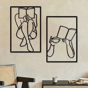 CHENGU 3 Pieces Metal Minimalist Abstract Woman Wall Art Line Drawing Wall Art Decor Single Line Female Home Hanging for Kitchen Bathroom Living Room