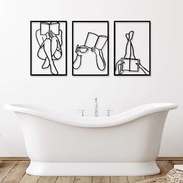 CHENGU 3 Pieces Metal Minimalist Abstract Woman Wall Art Line Drawing Wall Art Decor Single Line Female Home Hanging for Kitchen Bathroom Living Room