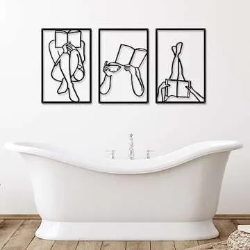 CHENGU 3 Pieces Metal Minimalist Abstract Woman Wall Art Line Drawing Wall Art Decor Single Line Female Home Hanging for Kitchen Bathroom Living Room