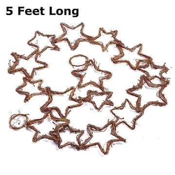 Rustic Natural Grapevine Twig Stars Chain Garland - Assorted Size Vine Stars Garland for Home Decor,...