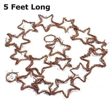 Rustic Natural Grapevine Twig Stars Chain Garland - Assorted Size Vine Stars Garland for Home Decor,...