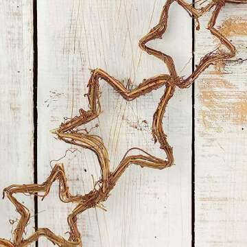 Rustic Natural Grapevine Twig Stars Chain Garland - Assorted Size Vine Stars Garland for Home Decor, Wedding and Party Decorations (5 feet Long)
