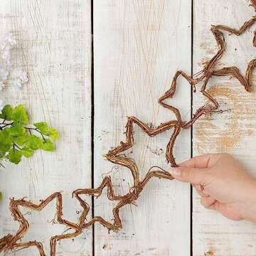 Rustic Natural Grapevine Twig Stars Chain Garland - Assorted Size Vine Stars Garland for Home Decor, Wedding and Party Decorations (5 feet Long)