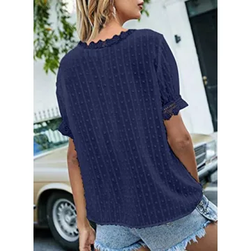 Dokotoo Women's Elegant Lace Crochet V Neck Summer Top