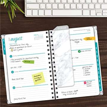 Global Printed Products 2022-2023 School Agenda for College Students and Teachers - 5.5x8.5 in Daily, Weekly, and Monthly Planners Includes Bookmark, Sticky Notes and Pocket Folder - Grey Marble