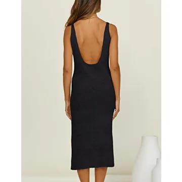 Bsubseach Crochet Cover Up for Swimwear Women Backless Swimsuit Coverup Beach Knit Dress Side Slit Black