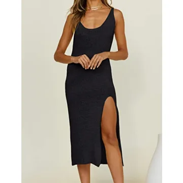 Bsubseach Crochet Cover Up for Swimwear Women Backless Swimsuit Coverup Beach Knit Dress Side Slit Black