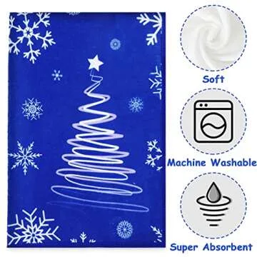 Christmas Kitchen Towels Snowflake Xmas Tree Dish Towels Let It Snow Decoration Winter Holiday Blue White Absorbent Dishcloths Home Kitchen Farmhouse Decor for Cooking Baking Cleaning Set of 4