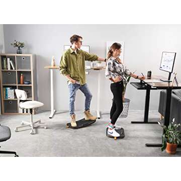FEZIBO Standing Desk Mat with Anti Fatigue Bar, Wooden Wobble Balance Board with Ergonomic Design Comfort Floor Mat (Medium, Obsidian Black)