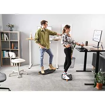 FEZIBO Standing Desk Mat with Anti Fatigue Bar, Wooden Wobble Balance Board with Ergonomic Design Comfort Floor Mat (Medium, Obsidian Black)