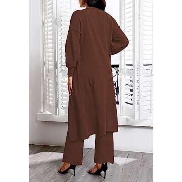 TOLENY Fuzzy Fleece 3 Piece Lounge Sets for Women Open Front Cardigan Crop Top Wide Leg Pants Tracksuit Outfits Sets Chocolate S