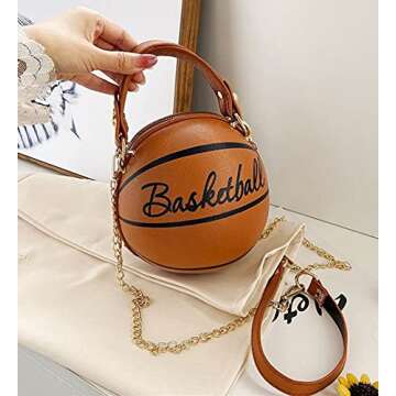 QZUnique Basketball CrossBody Bag Round Handbag PU Leather Messenger Shoulder Bag Personality Purses...