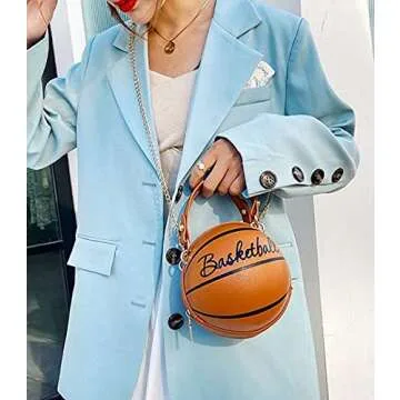 QZUnique Basketball CrossBody Bag Round Handbag PU Leather Messenger Shoulder Bag Personality Purses for Women Khaki