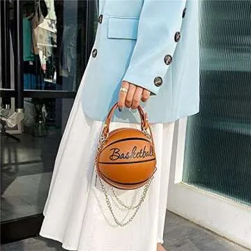 QZUnique Basketball CrossBody Bag Round Handbag PU Leather Messenger Shoulder Bag Personality Purses for Women Khaki