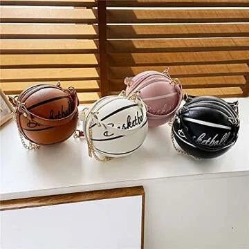 QZUnique Basketball CrossBody Bag Round Handbag PU Leather Messenger Shoulder Bag Personality Purses for Women Khaki