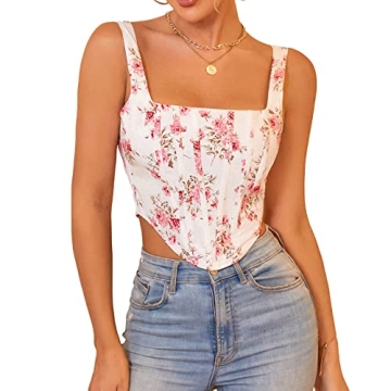 KUTUMAI Women's Summer Floral Corset Crop Top Strap Boned Bustier Cute Bodyshaper Trendy Going Out T...