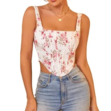 KUTUMAI Women's Summer Floral Corset Crop Top Strap Boned Bustier Cute Bodyshaper Trendy Going Out T...