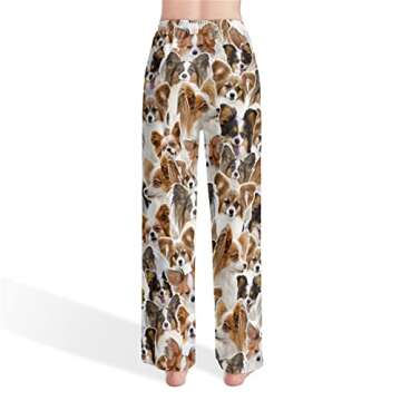 Cute Papillon Dog Print Yoga Pants - Women's Casual Comfy Wide Leg Pants, Gift for Papillon Dog Love...