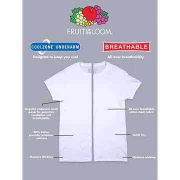 Fruit Of The Loom Mens Cooling Undershirts, Quick Dry & Moisture Wicking Underwear, White - Cotton Mesh, X-Large US