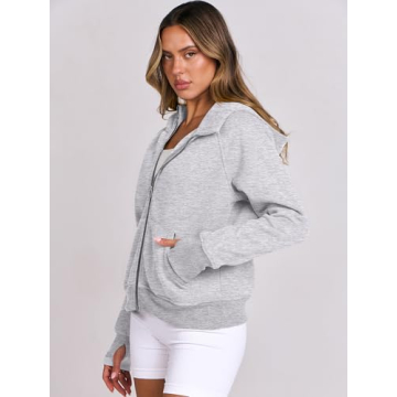 Stylish ANRABESS Women's Cropped Zip Up Hoodie