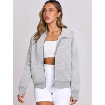 Stylish ANRABESS Women's Cropped Zip Up Hoodie