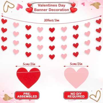 Whaline 4 Pack Heart Garland Valentine's Day Bunting Banners String for Wedding, Party, Bridal Showe...