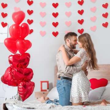 Whaline 4 Pack Heart Garland Valentine's Day Bunting Banners String for Wedding, Party, Bridal Shower, Engagement, Home Decorations, 12 Meter