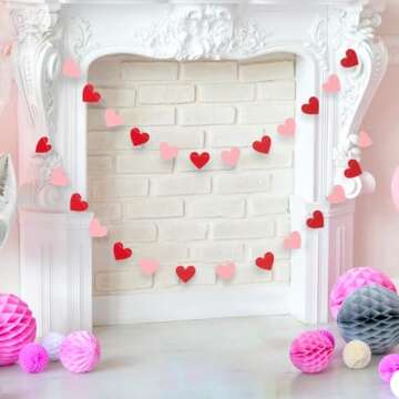 Whaline 4 Pack Heart Garland Valentine's Day Bunting Banners String for Wedding, Party, Bridal Shower, Engagement, Home Decorations, 12 Meter