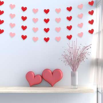 Whaline 4 Pack Heart Garland Valentine's Day Bunting Banners String for Wedding, Party, Bridal Shower, Engagement, Home Decorations, 12 Meter