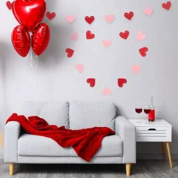 Whaline 4 Pack Heart Garland Valentine's Day Bunting Banners String for Wedding, Party, Bridal Shower, Engagement, Home Decorations, 12 Meter