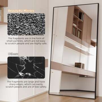 Beauty4U 76" x 37" Large Full Length Mirror with Stand, Black Wall Mounting Full Body Mirror, Metal Frame Full-Length Mirror for Living Room, Bedroom